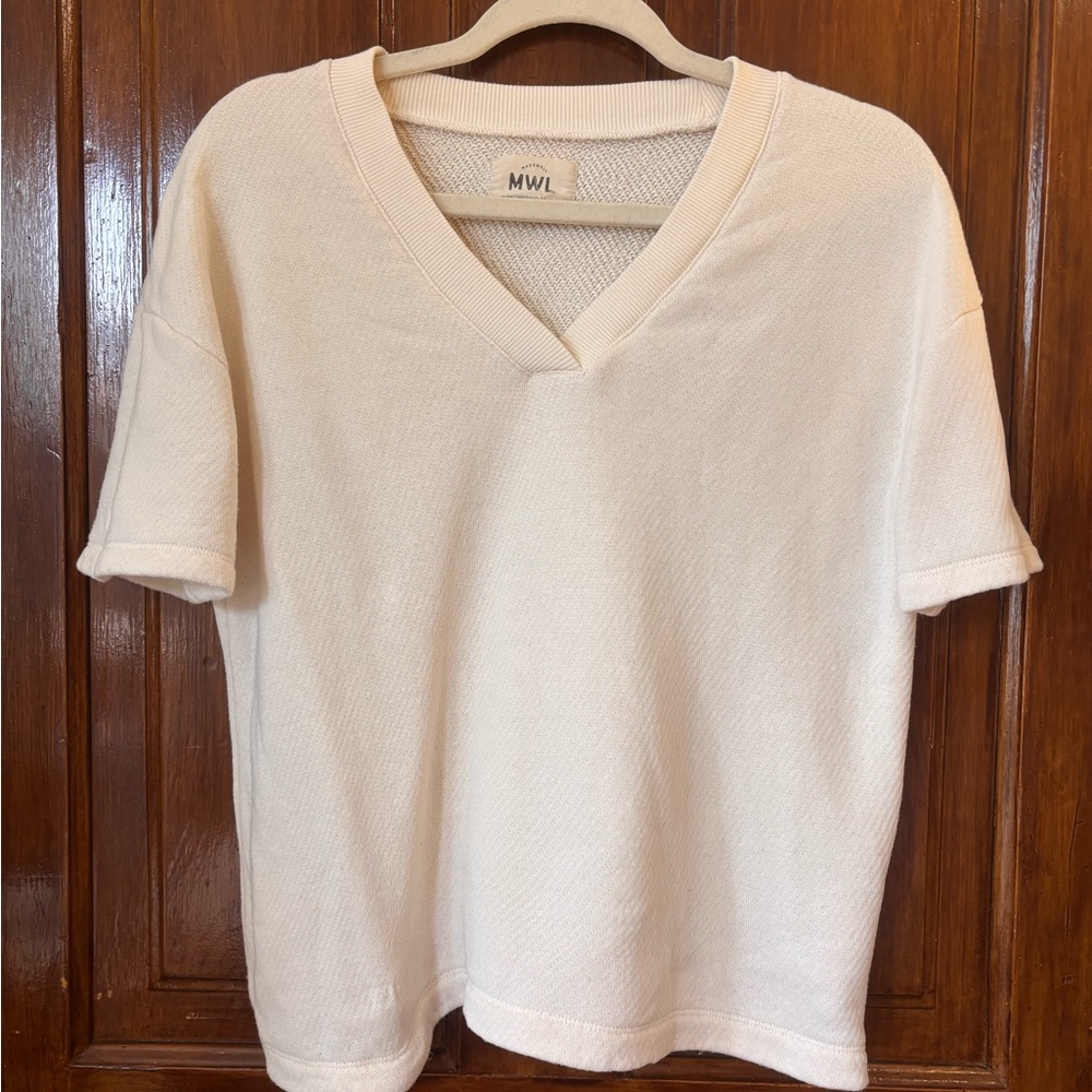 Madewell Cream V Neck Terry Cloth Tee Relaxed Fit XS